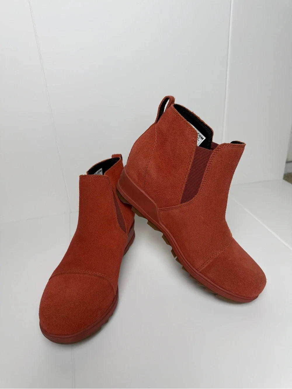 Sorel Evie Pull On Wedge Boot WATERPROOF Suede Bootie Orange Red 6.5
